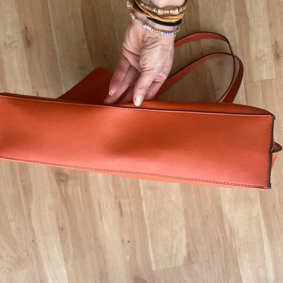 Neiman Marcus Tangerine Faux Leather Tote - Picture 6 of 11